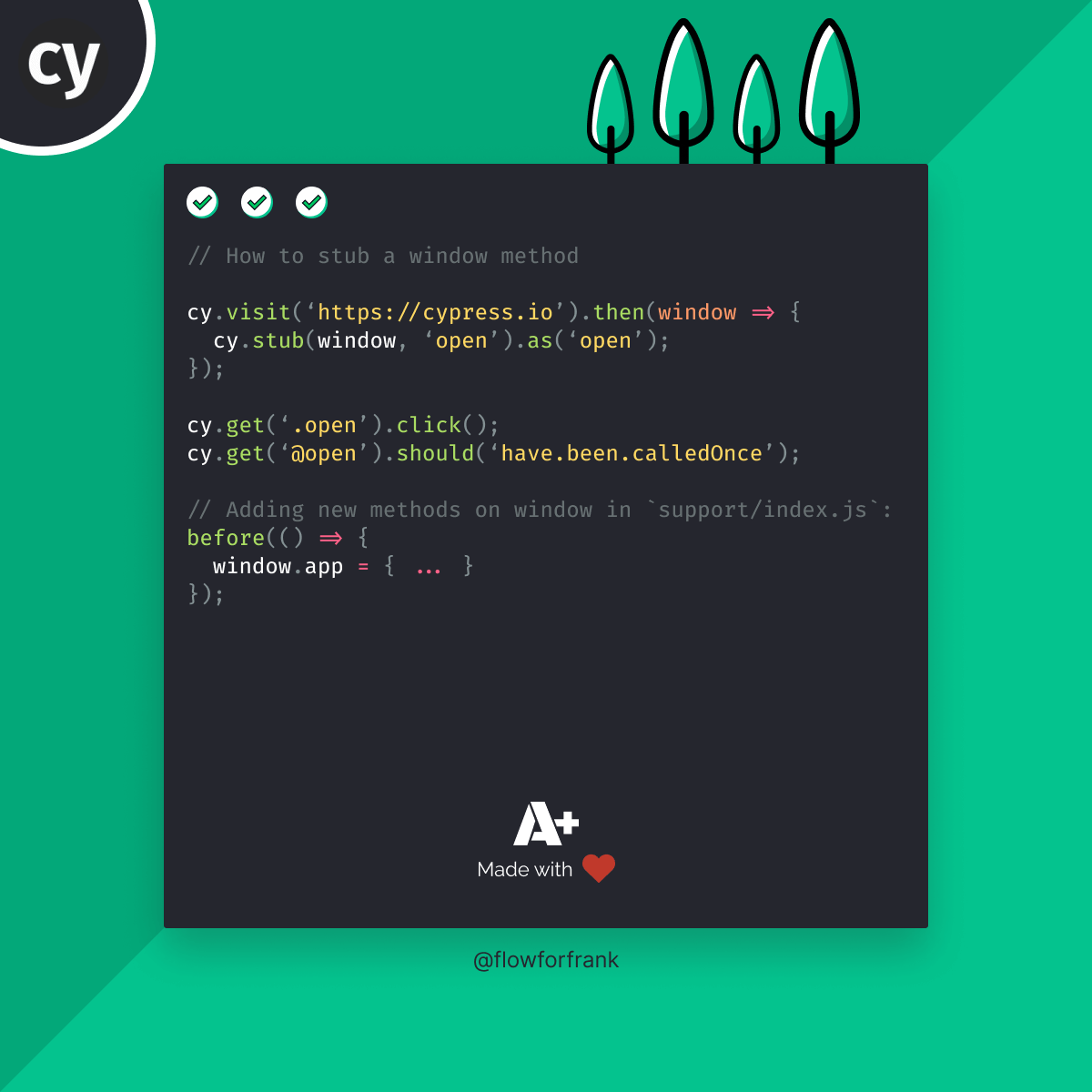 How to Stub Window Methods in Cypress